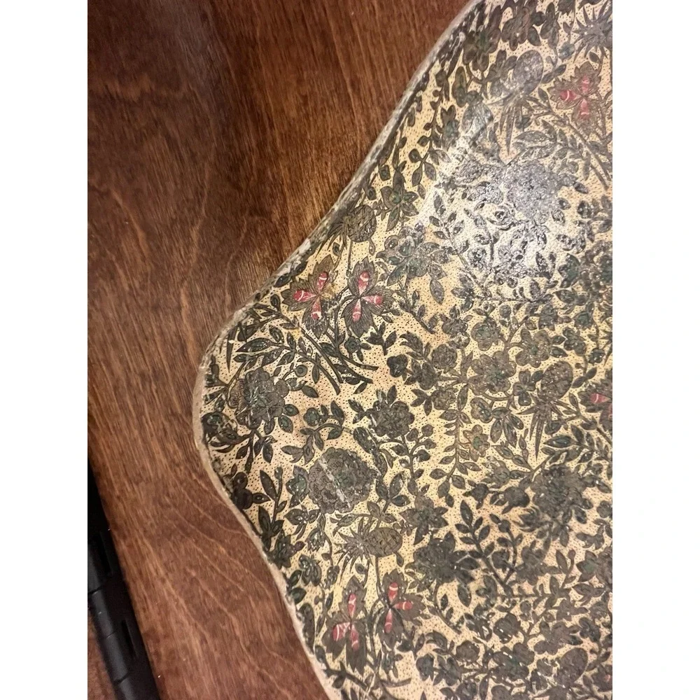 Vtg Paper Mache Floral Pineapple Serving Tray 12 x 14 Scalloped Edge BEAUTIFUL